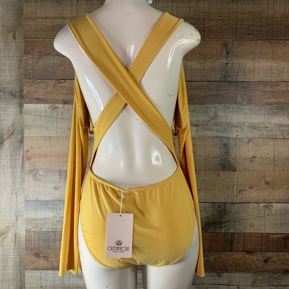 Outrageous Fortune Open Cross Back Bodysuit Long Sleeve Yellow Size 12 NWT - Picture 5 of 9